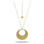 Collana Retrò con elemento pendente rotondo satinato a mano e cubic zirconia bianco-0