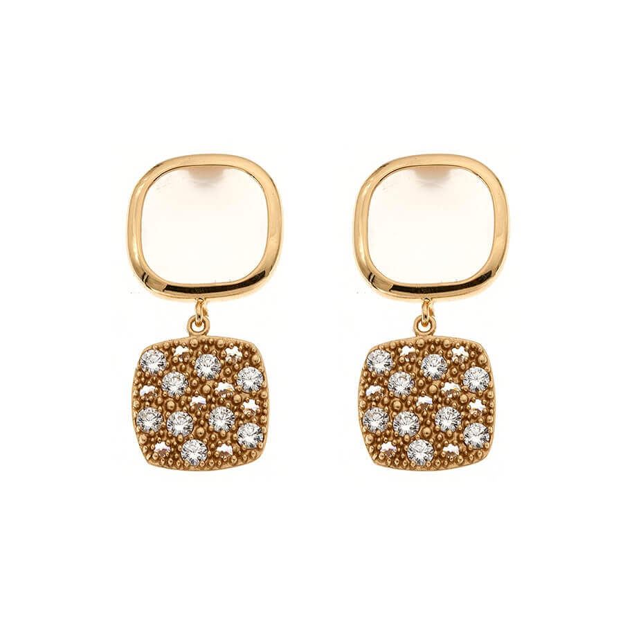 Orecchini Caramelle Reverse con paste vitree bianco perlato taglio antico e reverse pavè -0