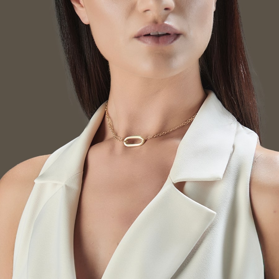 Girocollo Ovali Chic con doppia catena e ovale in canna vuota. Cm 40 + ext -5694